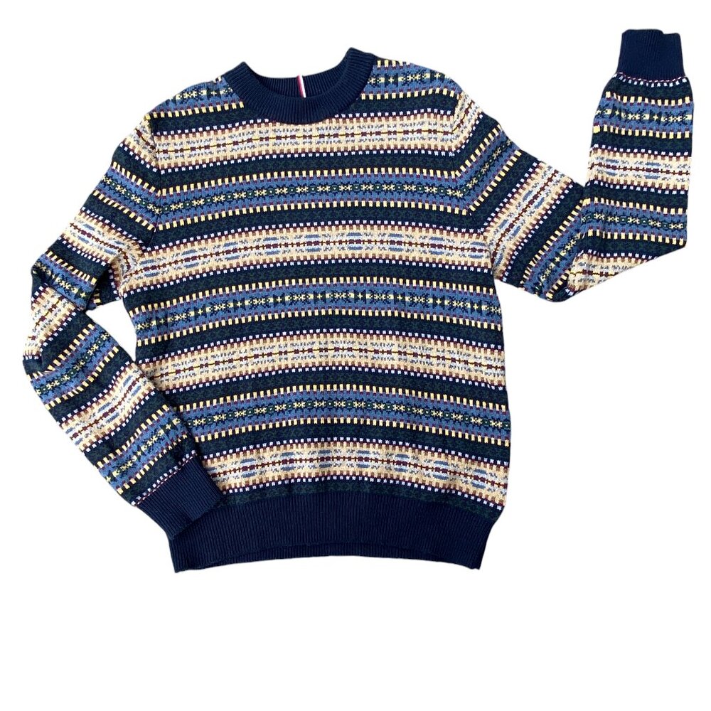 Tommy Hilfiger Fair Isle Wool Blend Sweater Preppy Fisherman Grandpa Old Money-M